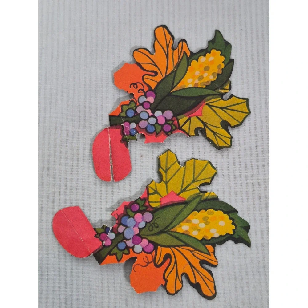 Vintage Thanksgiving Die Cut Decorations Indigenous Child Harvest 3 Piece Set